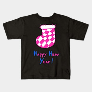 Plaid Felt Christmas Stocking. Happy New Year! Kids T-Shirt